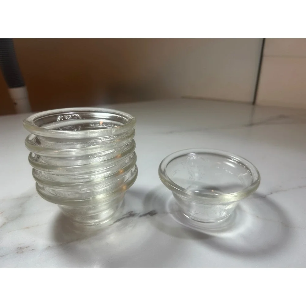 Glasbake Vintage Clear Glass Custard Cups Ramekins Etched Floral Set of 6